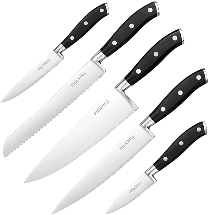 PICKWILL Professional Kitchen Knives,3-Piece Chef Knife Set,Sharp Knives  Set with Wooden Handle,High Carbon Stainless Steel Kitchen Knife Set,  Elegant